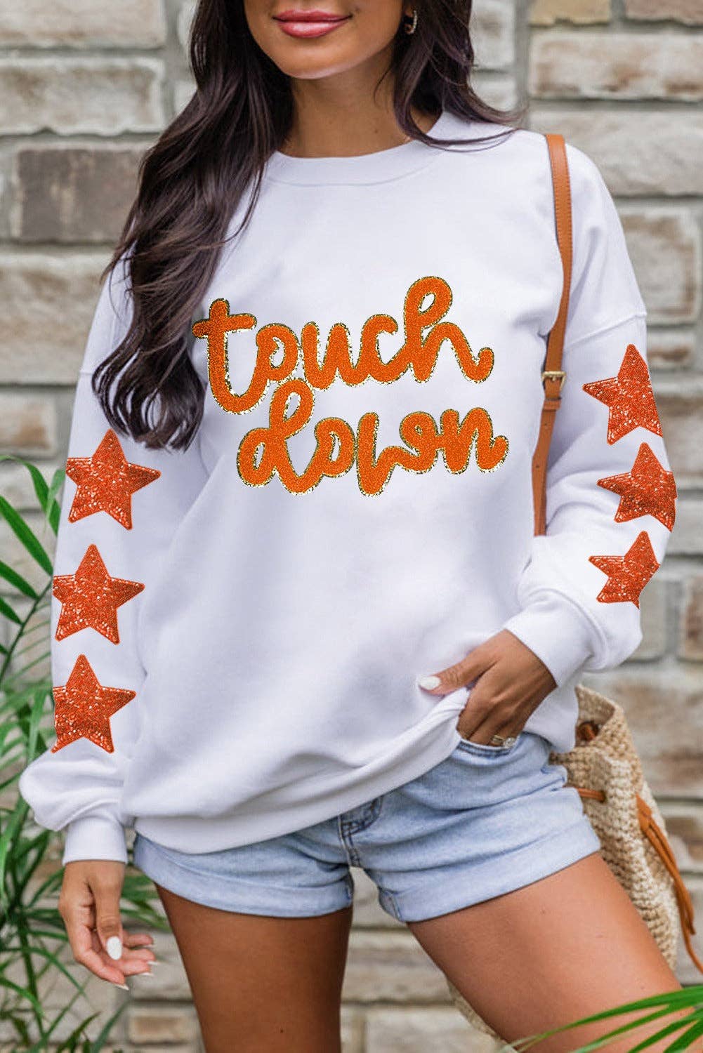 Glittering Orange Touch Down Patched Sweatshirt