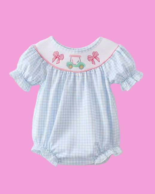 Blue Golf Cart Smocked Bubble