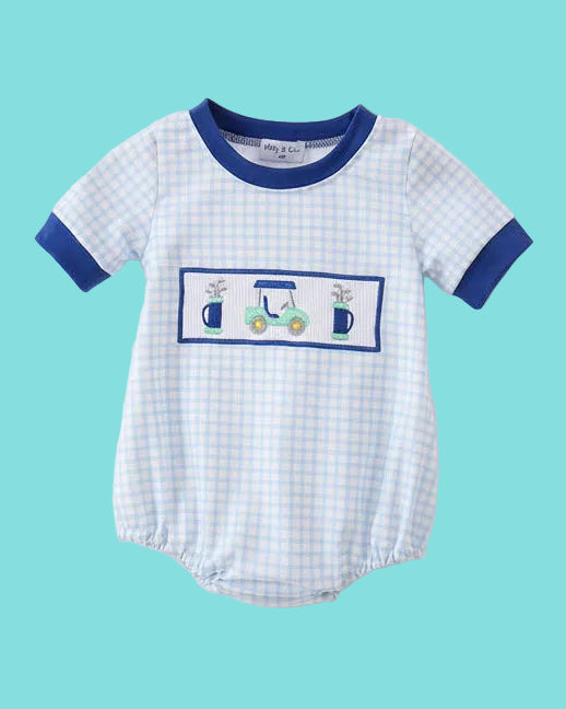 Blue Golf Cart Smocked Bubble