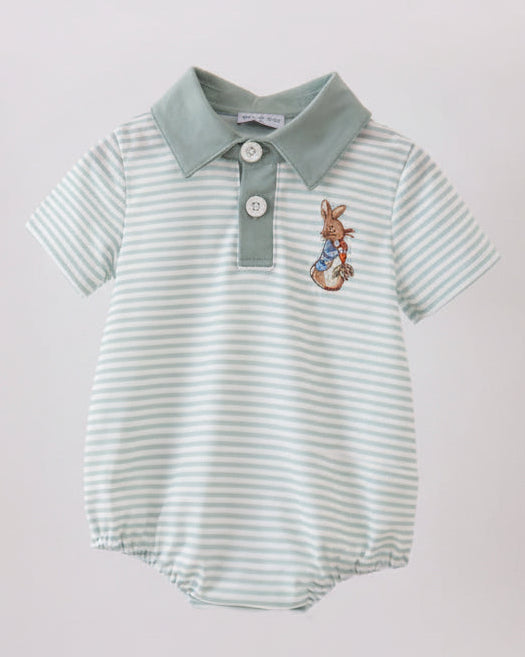 Sage Bunny Embroidery Stripe Bubble