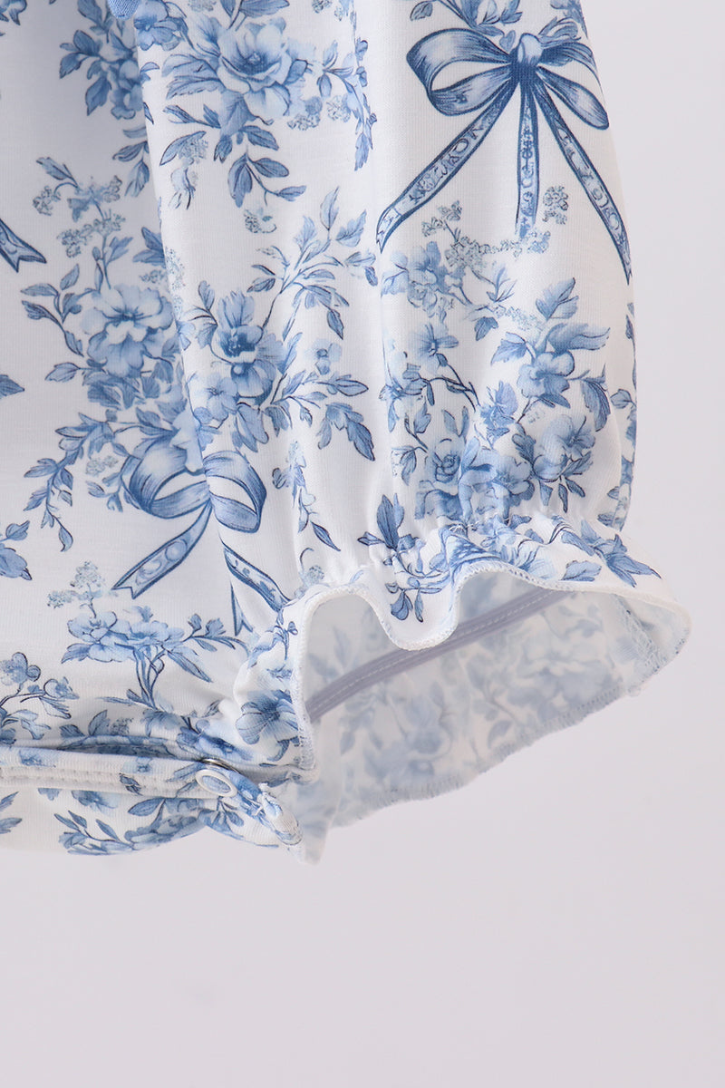 Blue Floral Cross Smocked Bubble