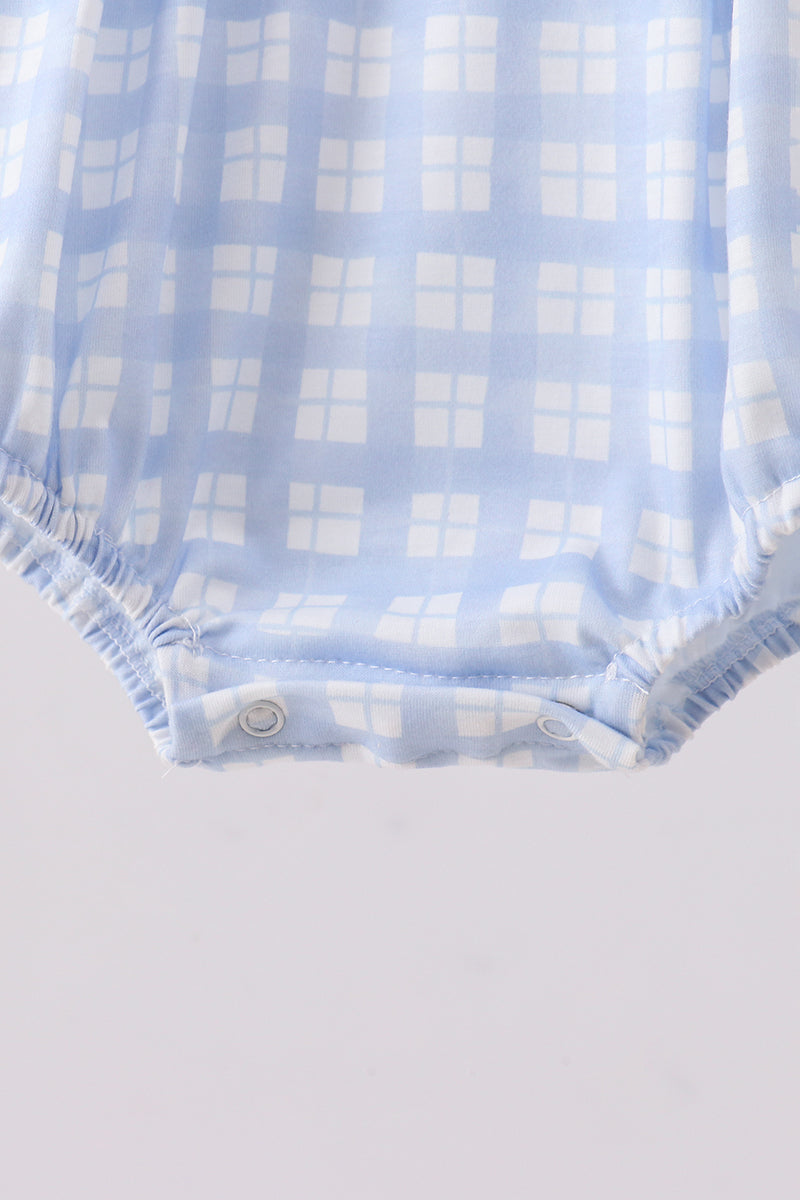 Blue Plaid Cross Smocked Bubble