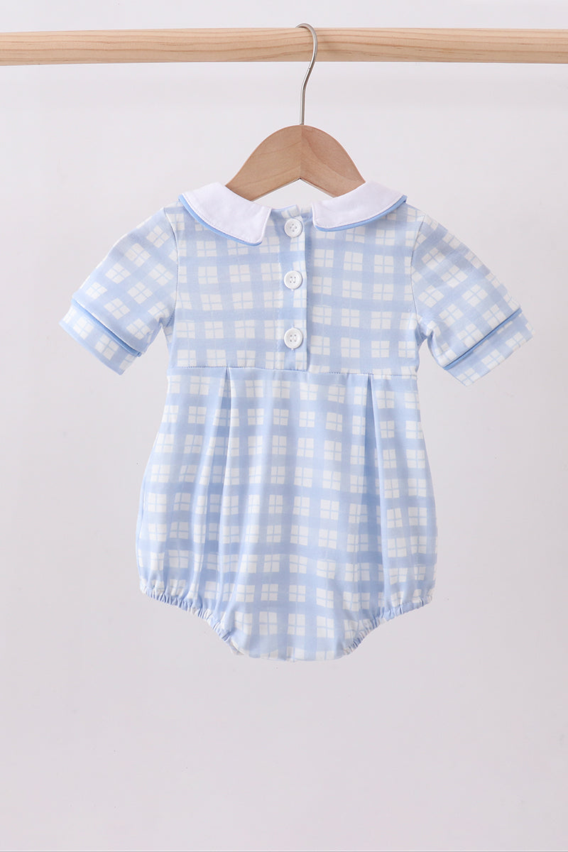 Blue Plaid Cross Smocked Bubble