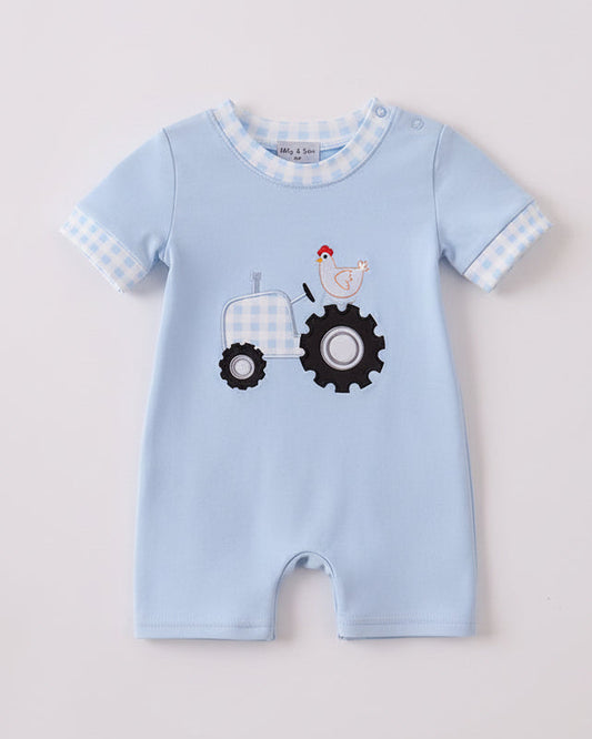 Blue Tractor Applique Romper