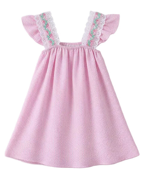 Pink Seersucker Ruffle Dress