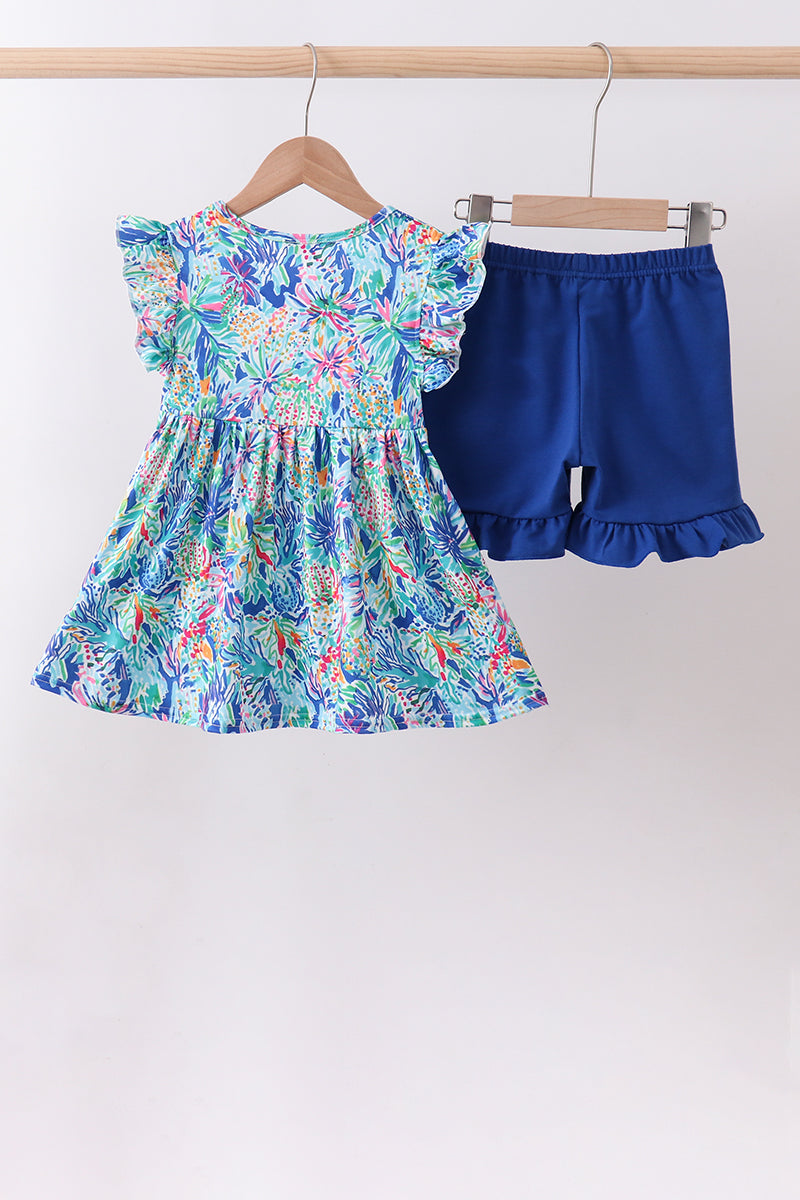 Summer Floral Print Ruffle Shorts Set