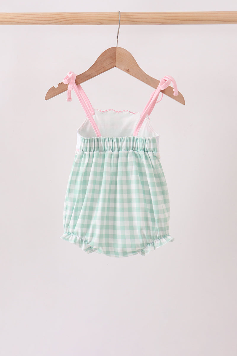 Green Gingham Embroidered Bubble