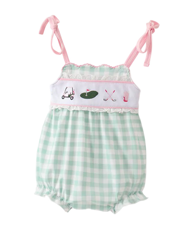 Green Gingham Embroidered Bubble
