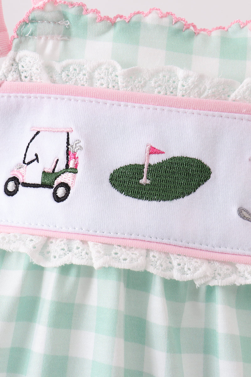 Green Gingham Embroidered Bubble