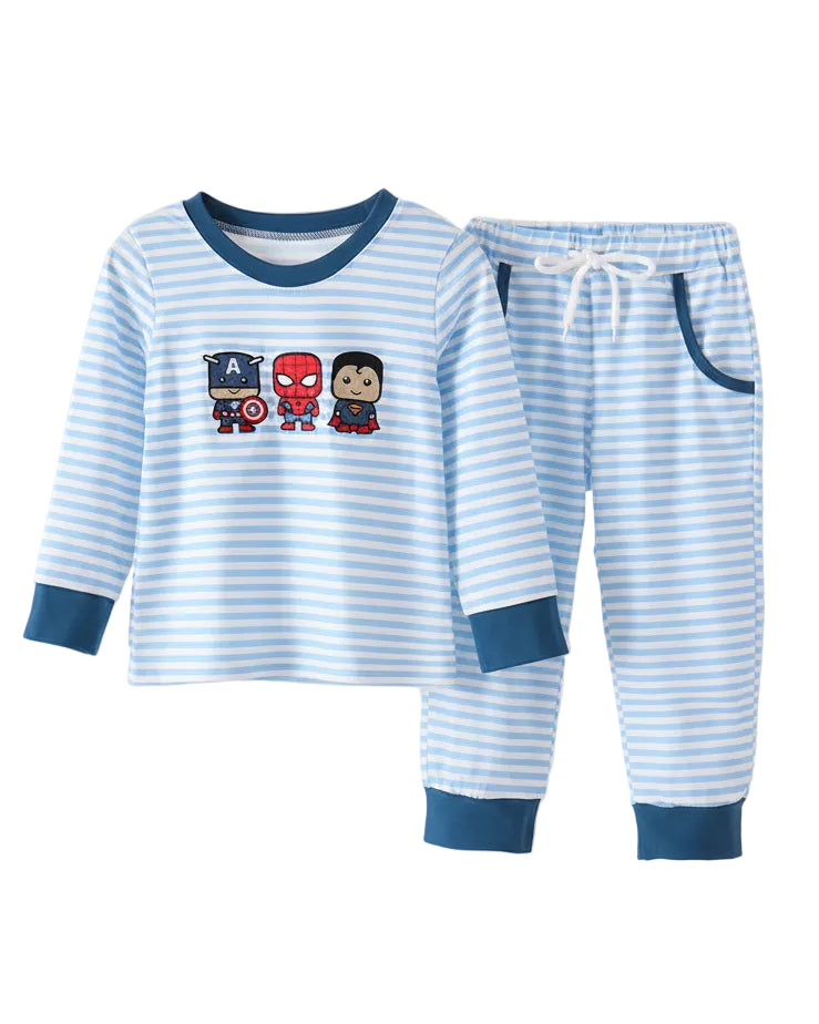 Blue Hero Embroidered Pants Set