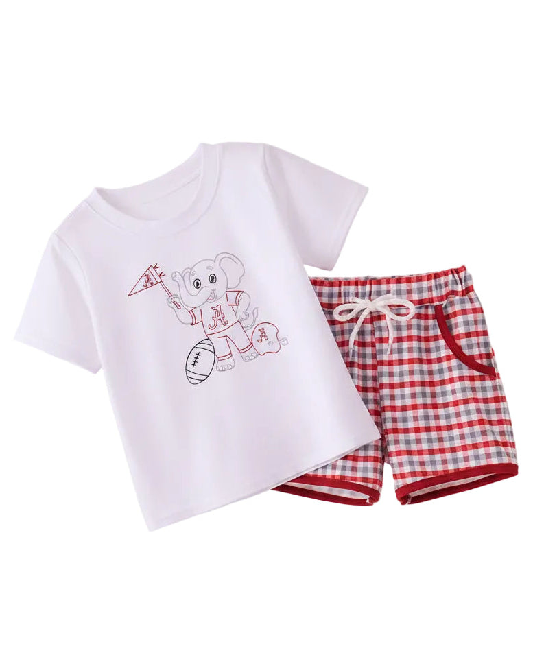 Red Alabama Roll Tide Embroidered Plaid Short Set
