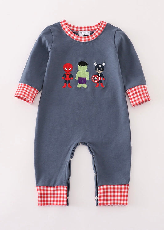 Navy Character Embroidery Romper