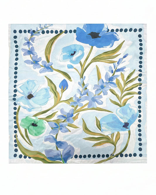 Blue Watercolor Botanical Bandana Scarf