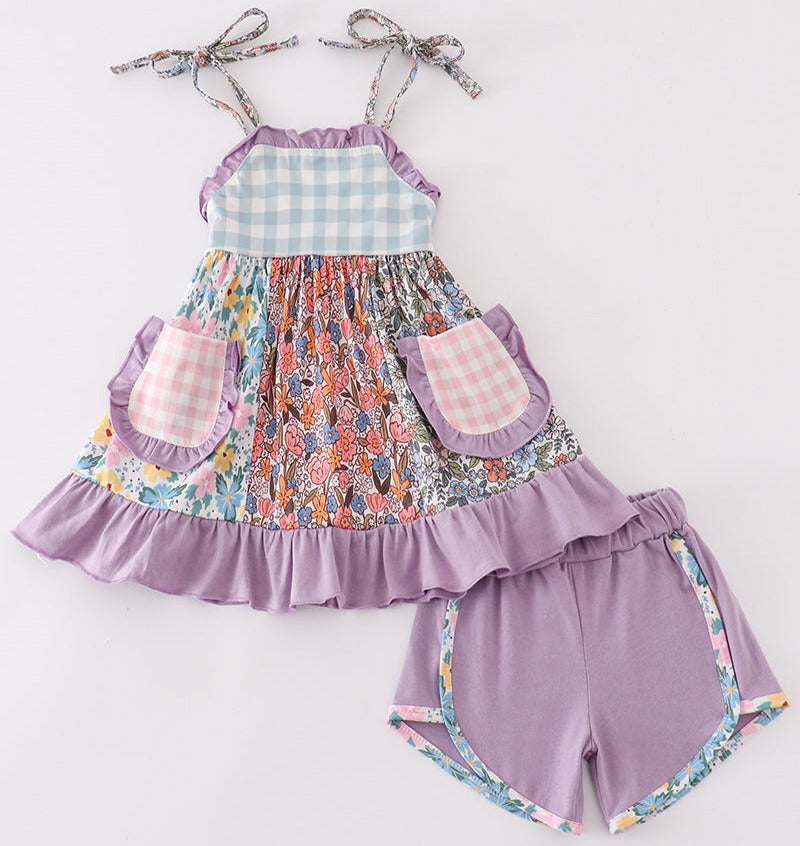 Purple Print Ruffle Set