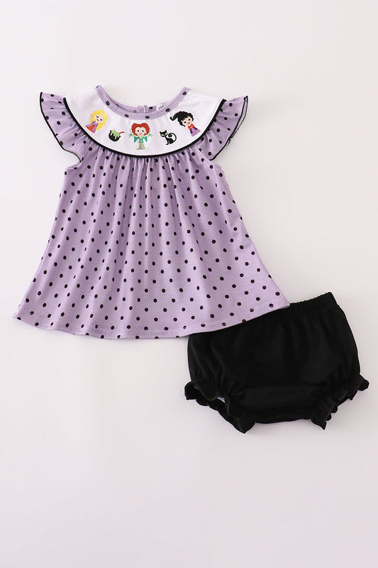 Halloween Witch Embroidery Bloomer Set