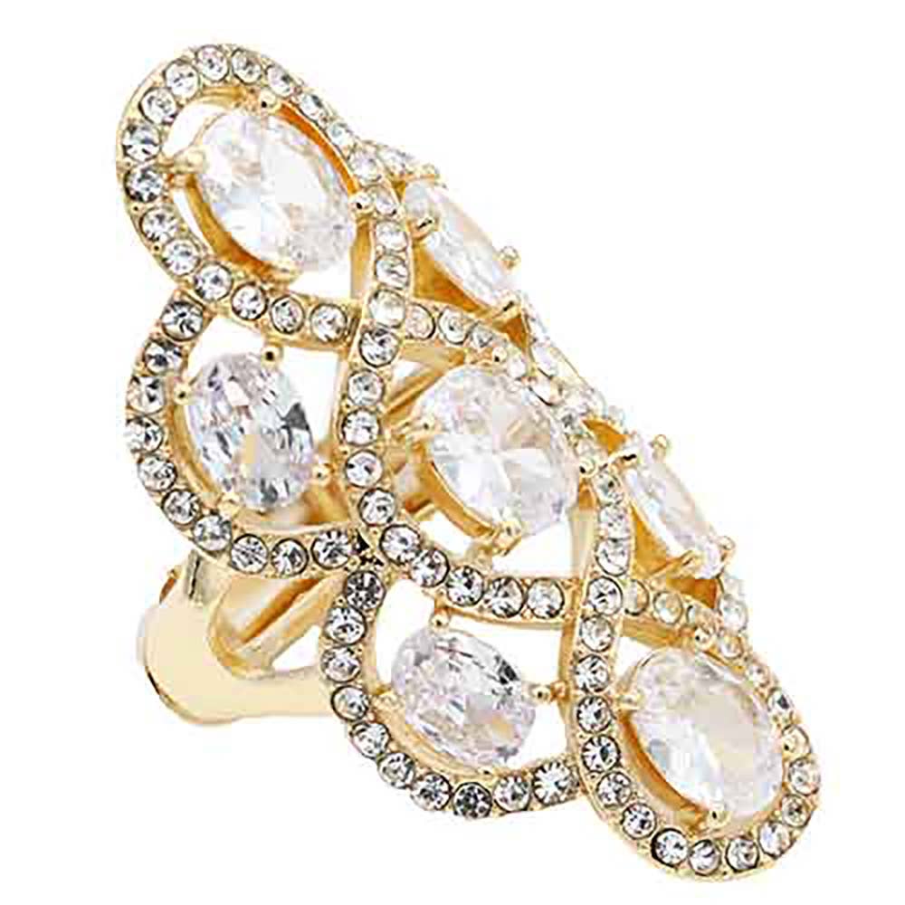 Embellished Oval CZ Stone Flower Stretch Ring