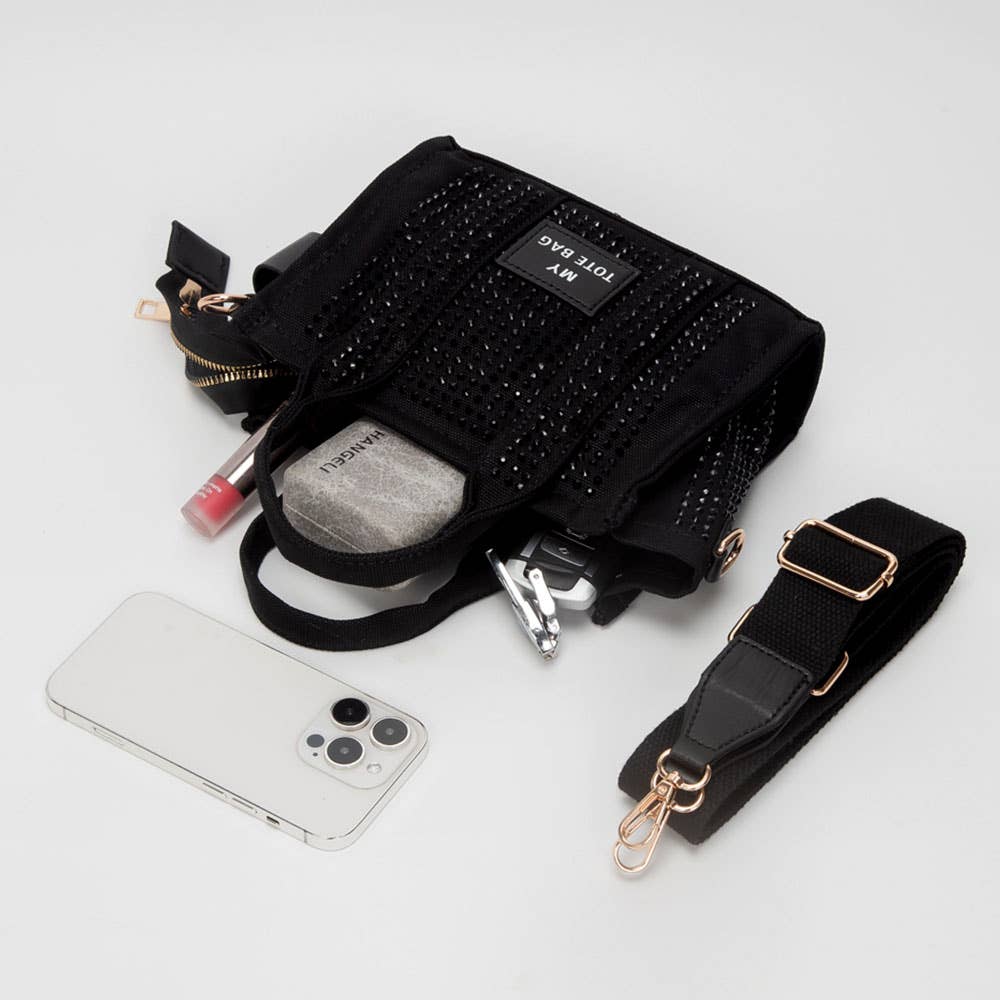 Rhinestone Studded Top Handle Crossbody Bag