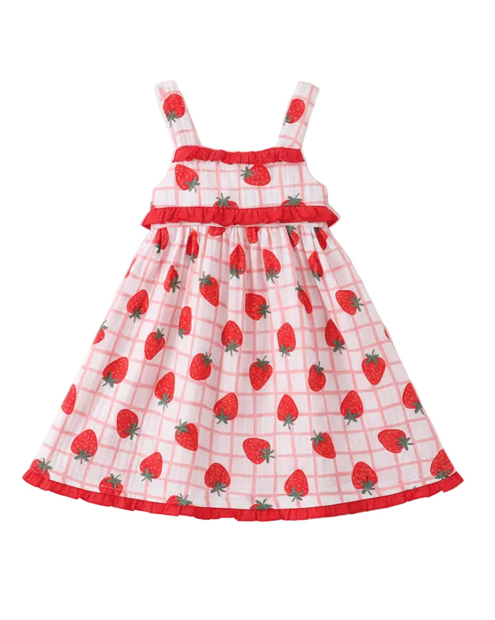 Red Strawberry Muslin Plaid Dress