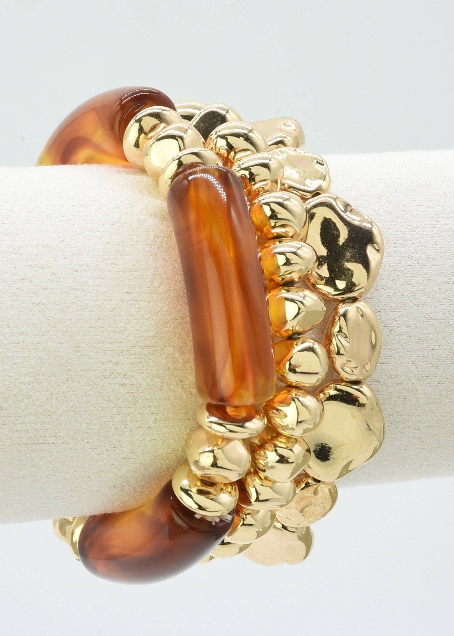 Tortoise & Gold Beaded Stretch Bracelet Set