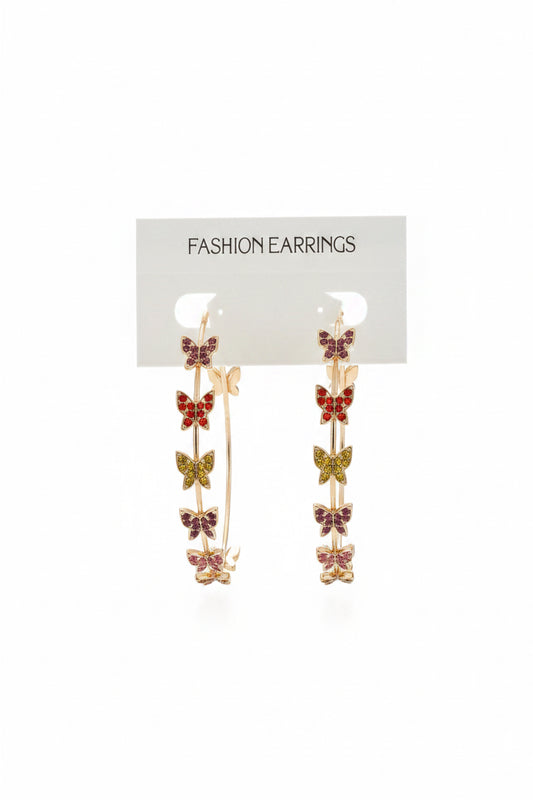 Ombré Rhinestone Butterfly Hoop Earrings