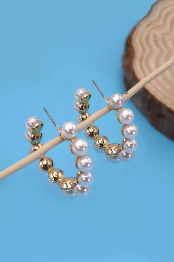 Ivory Pearl Gold Hoop Earrings