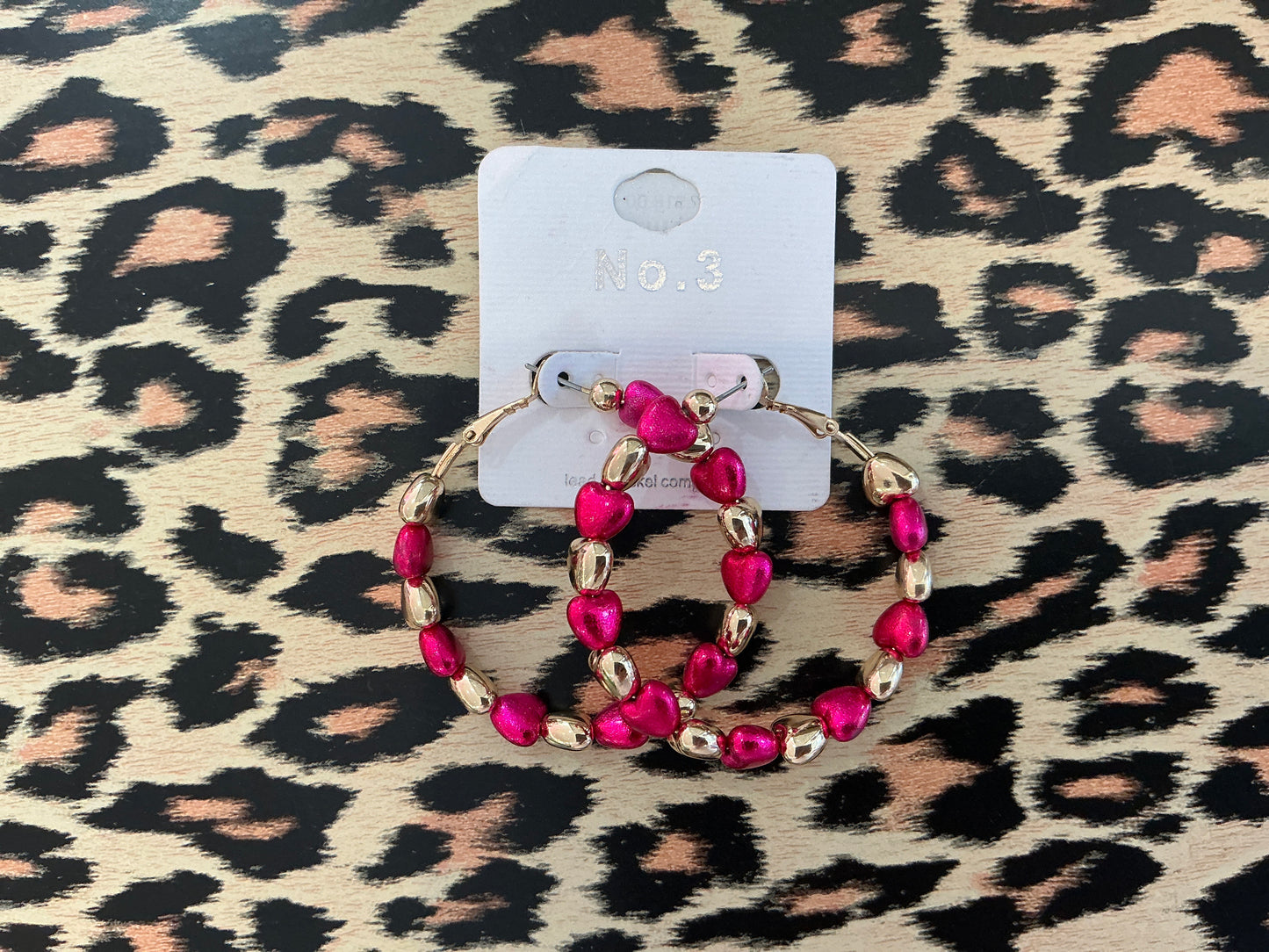 Fuchsia & Gold Heart Hoops