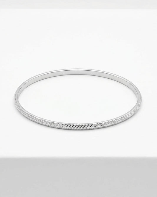 Vintage Deadstock Etched-Edge Silver Tone Bangle Bracelet