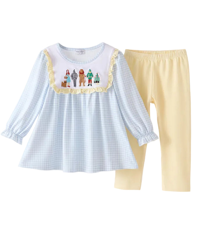 Wizard Blue Gingham Embroidered Pants Set
