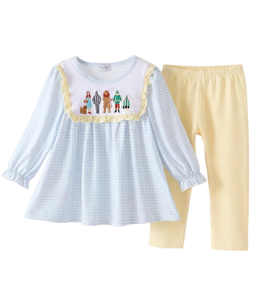 Wizard Blue Gingham Embroidered Pants Set