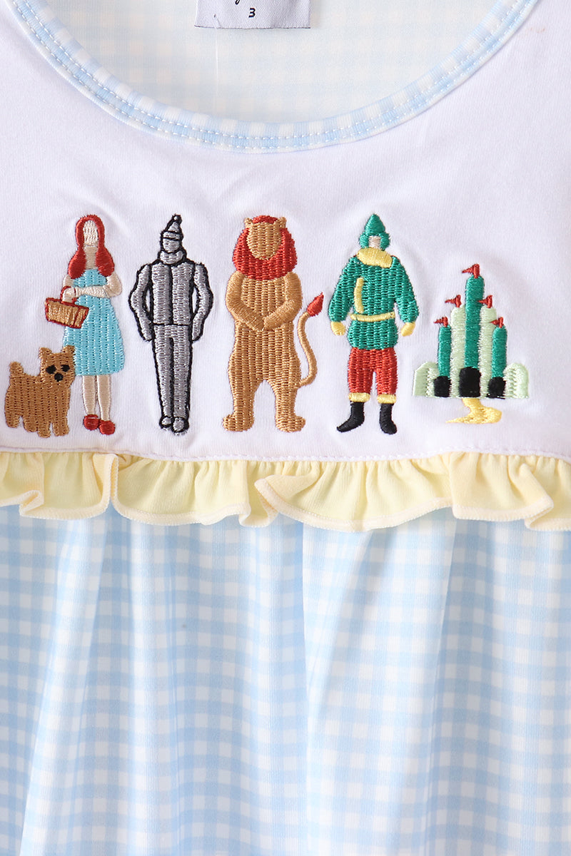 Wizard Blue Gingham Embroidered Pants Set