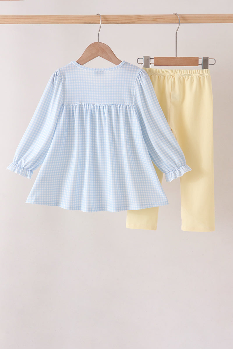 Wizard Blue Gingham Embroidered Pants Set
