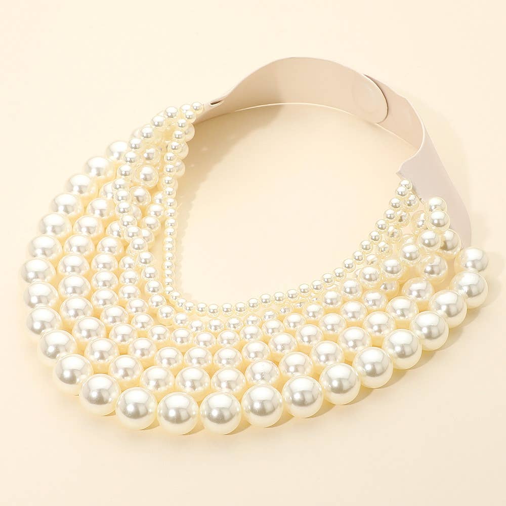 Beaded Layered Magnetic Necklace- Cream