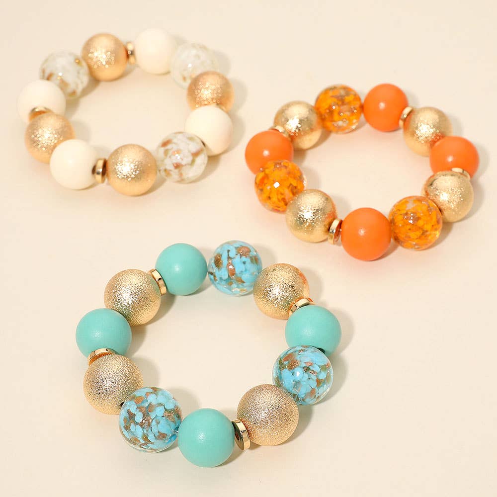 Textured Metal Beaded Stretch Bracelet