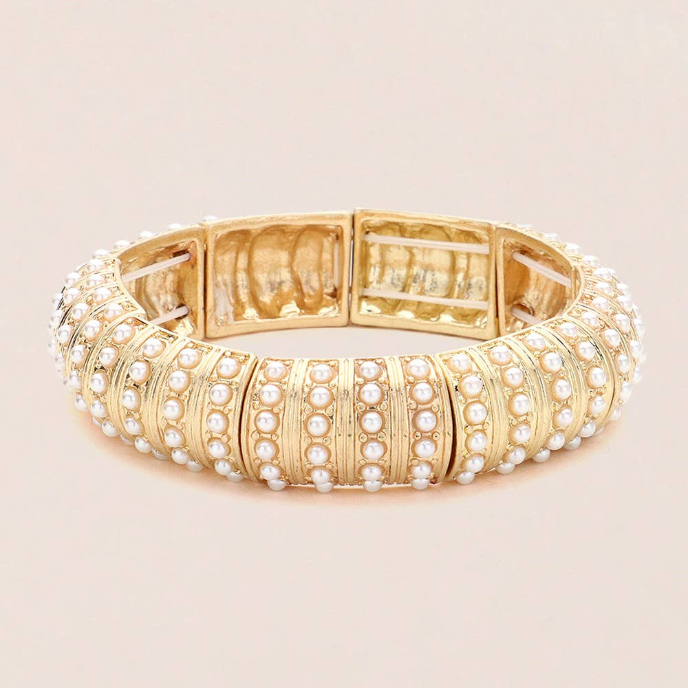 Pearl Paved Stretch Bangle Bracelet