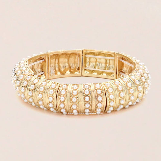 Pearl Paved Stretch Bangle Bracelet