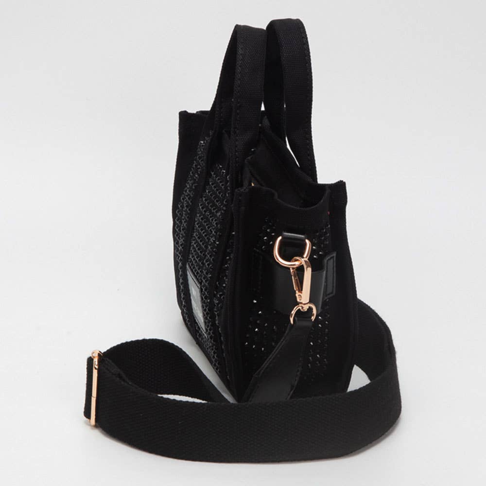 Rhinestone Studded Top Handle Crossbody Bag