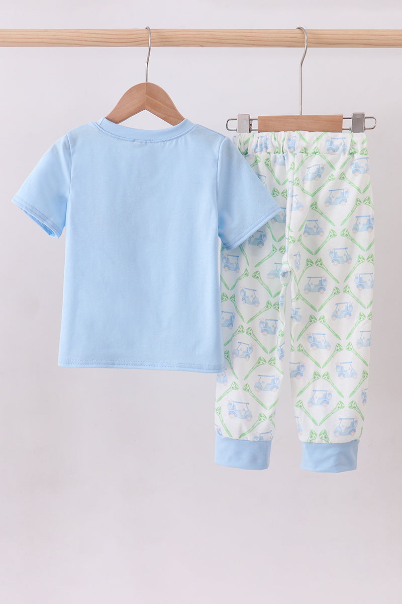 Blue Golf Cart Embroidery Pants Set
