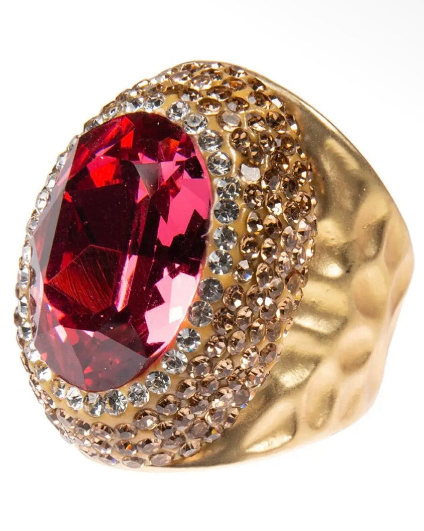 Glass Pave Pink Candy Adjustable Ring