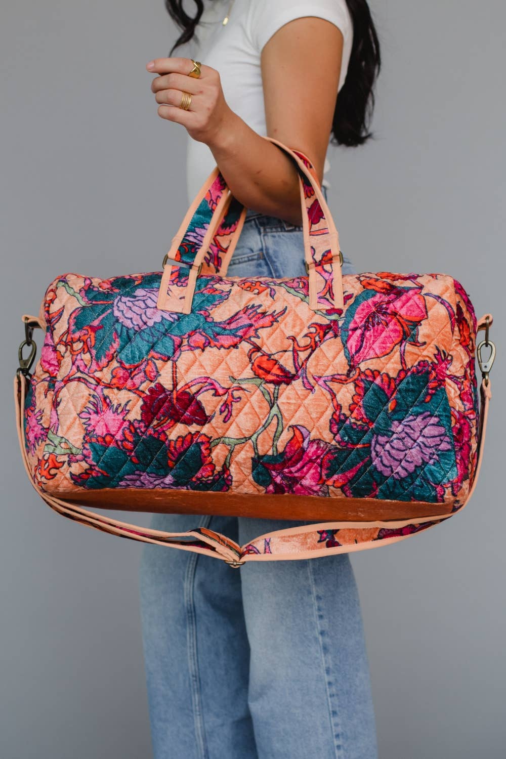 Lt. Orange & Multicolored Floral DufflE