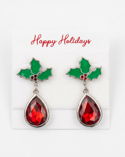 Holly Jolly Crimson Crystal Teardrop Earrings