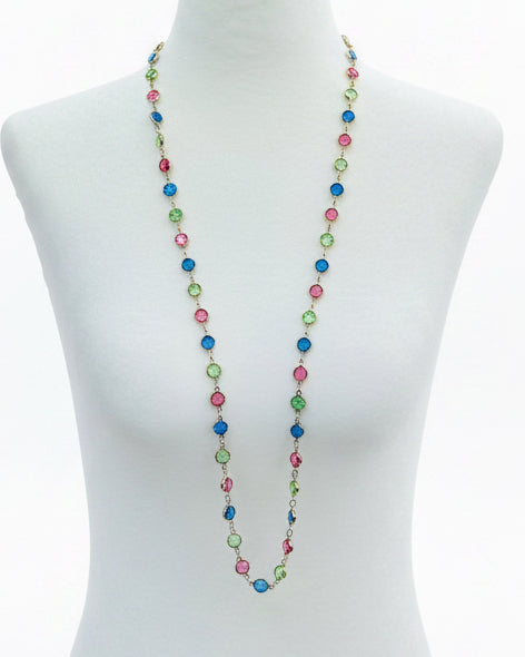 Vintage Bezel-Set Multi-Color Crystal Station Necklace