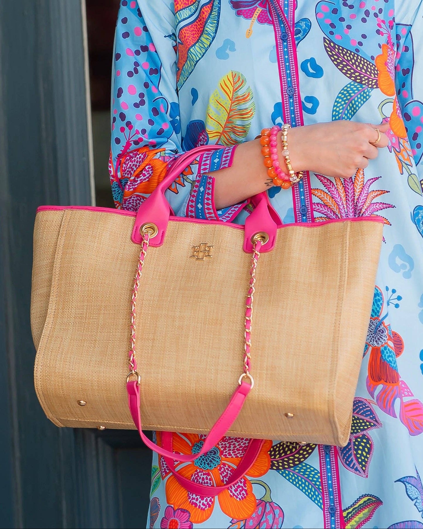 Missy Tote Natural Hot Pink