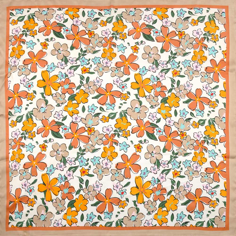Flower Printed Silky Bandana Scarf