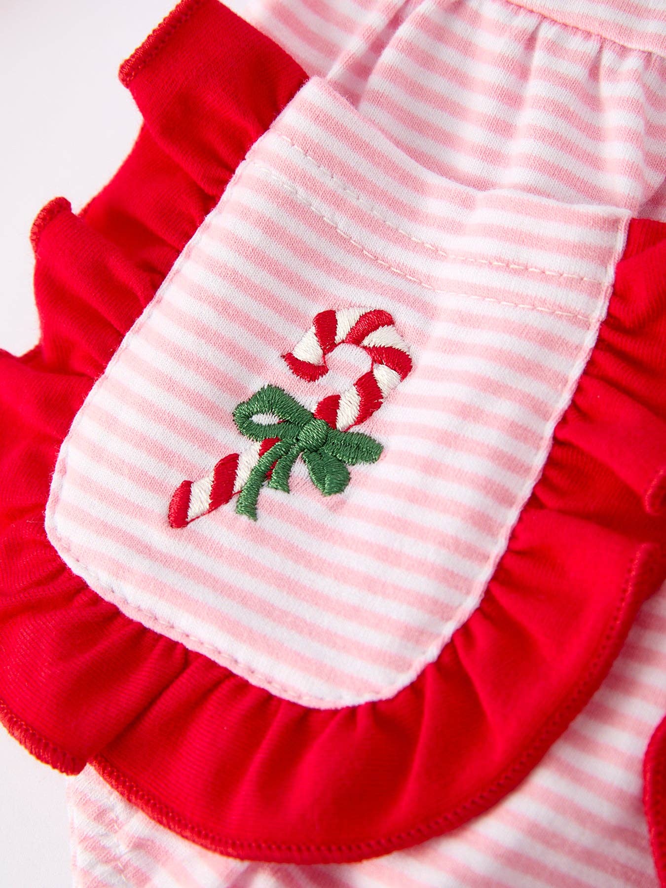 Christmas Candy Cane Embroidery Striped Romper