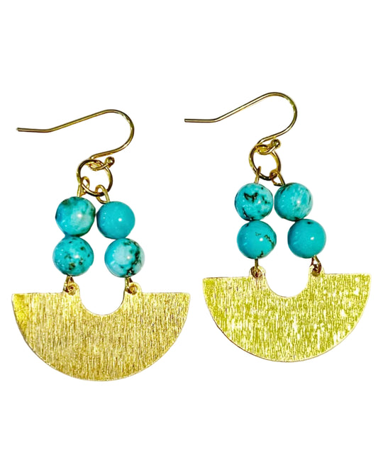 Gold Turquoise Bead Dangle Earrings