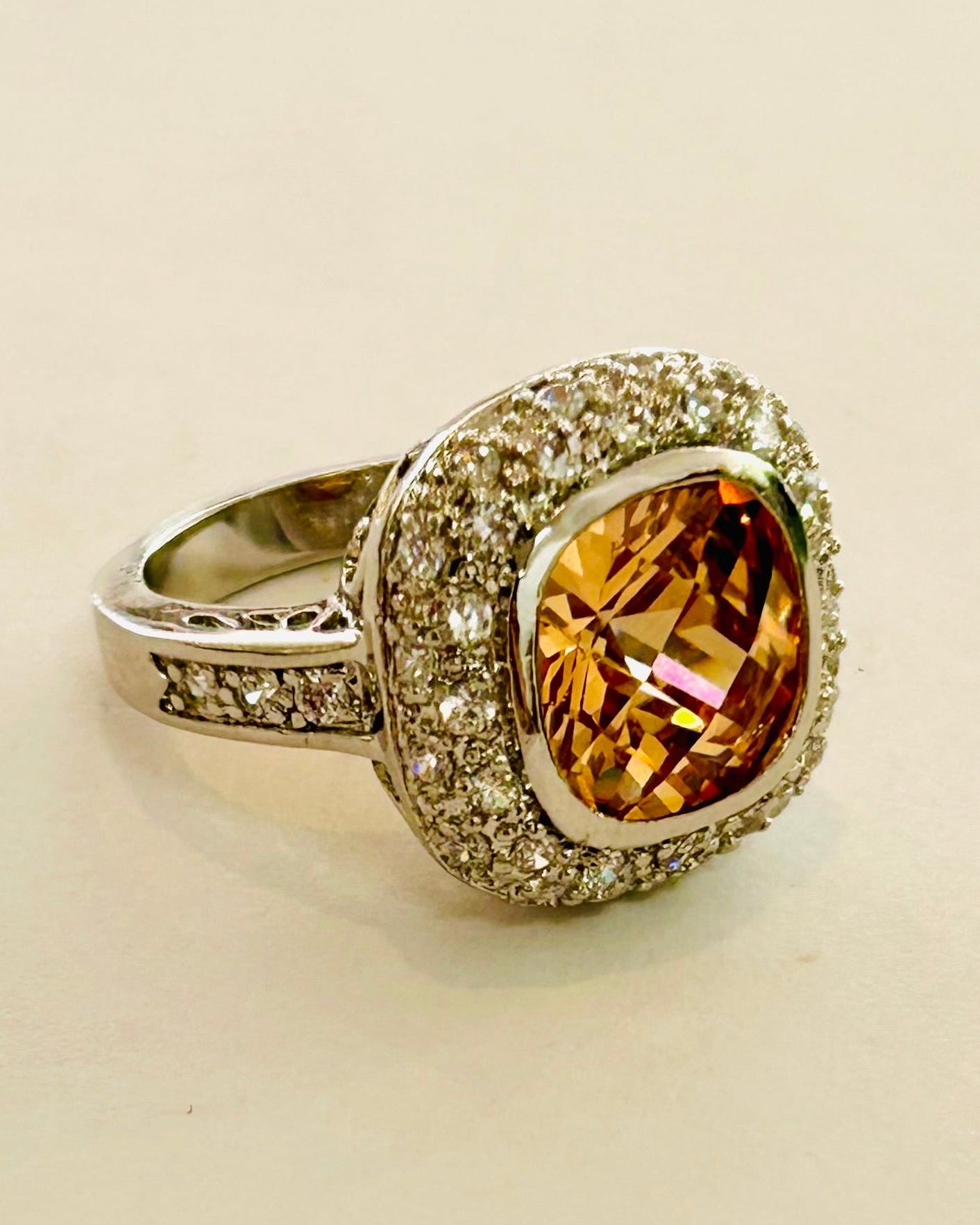 Vintage Champaign Topaz Halo Ring