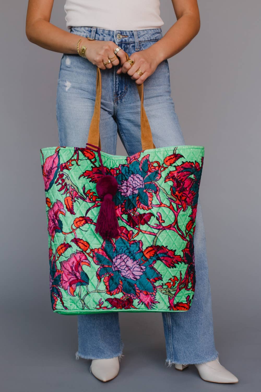 Mint & Multicolored Floral Tote