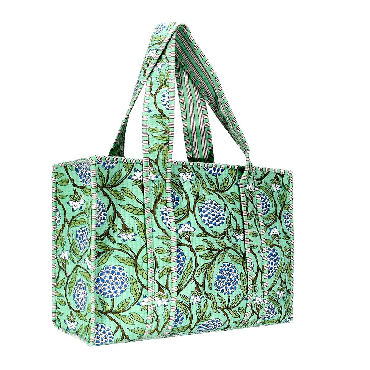 Green Floral Cotton Tote Bag- Small & Large