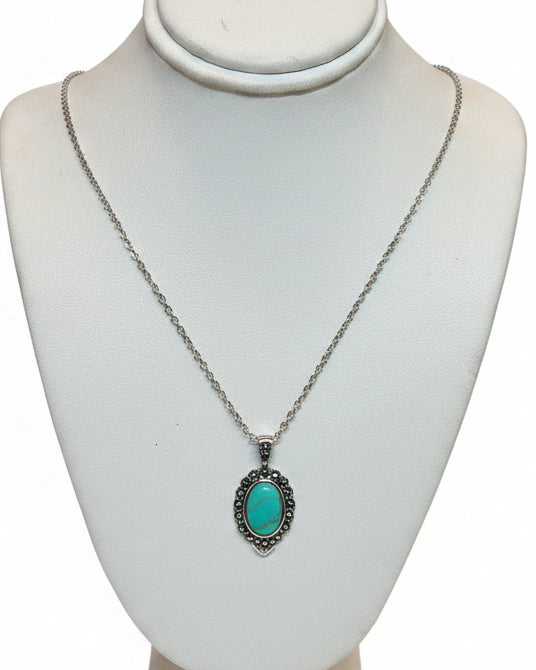 Desert Sky Faux-Turquoise Marcasite Pendant Necklace