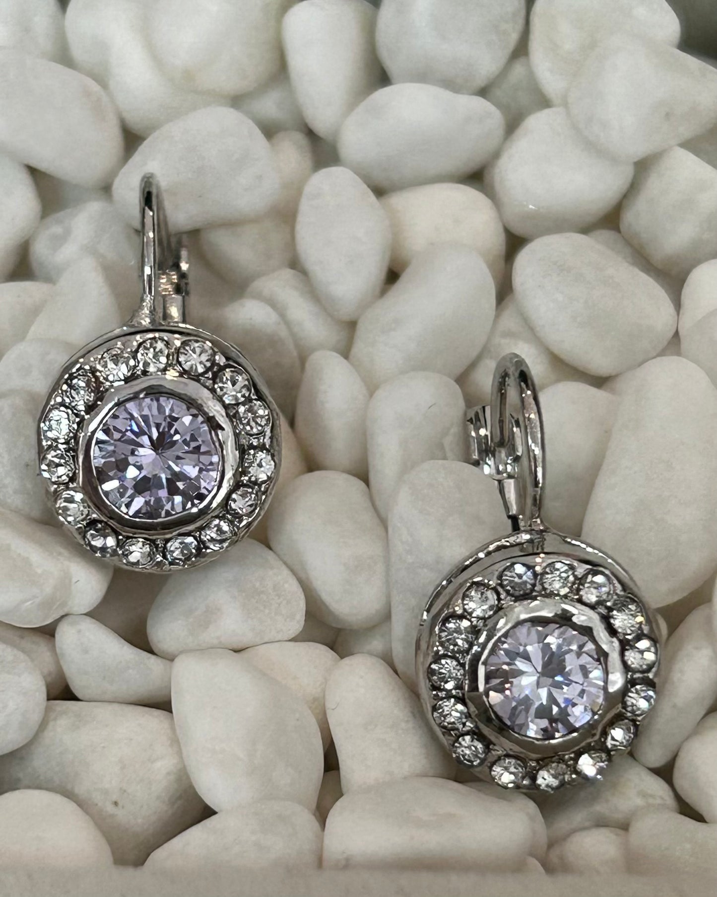 Vintage Lavender Medallion Halo Leverback Earrings